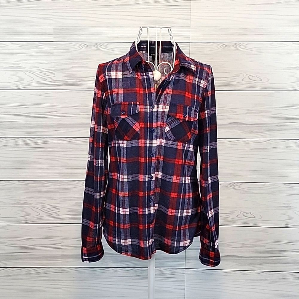 Rue 21 lightweight flannel button-down shirt red & blue Women's Size S